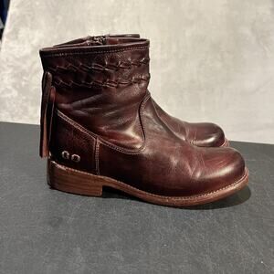 BED|STU Craven Dip Dye Boots Womens 6 Merlot Leather Ankle Booties Fringe Zip
